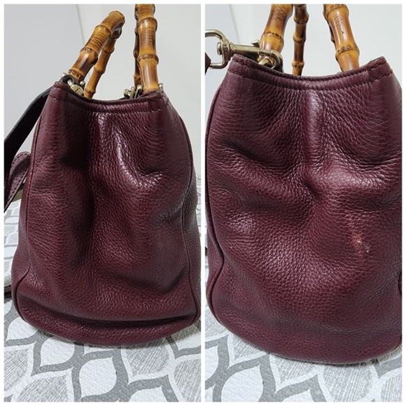 Authentic GUCCI Pebbled Leather Medium Bamboo Shopping Tote Bag Burgundy - Picture 8 of 14